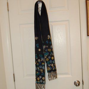 Cashmink 100% Acrylic Blue Tones/Black Dots Scarf  9" x 66" NWT